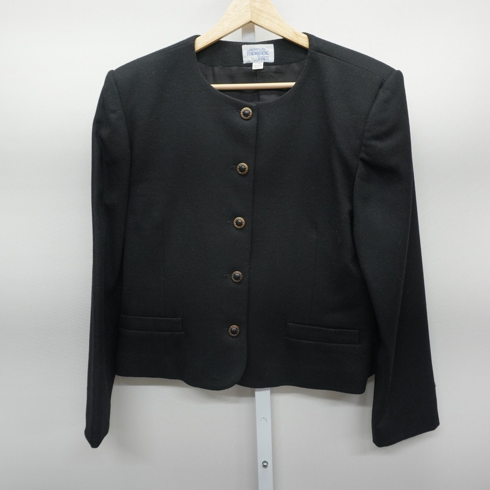 Vintage Fundamental Things Petites Black 100% Wool Button Front Blazer 10P